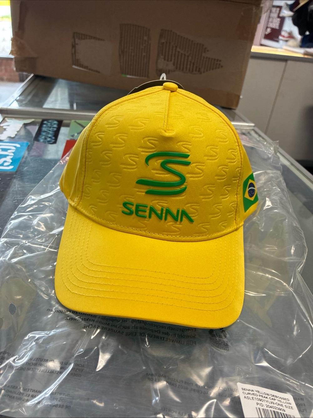 Ayrton Senna Debossed Logo Baseball Cap New NWT Rare OSFM Yellow